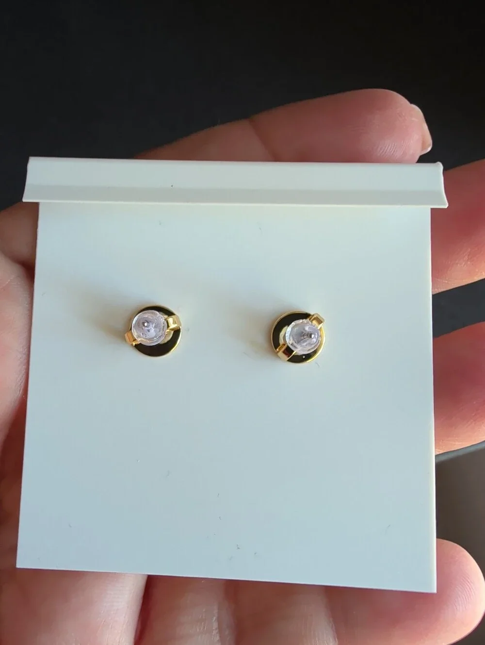 Tory Burch Black White & Gold Stud Earrings Pierced Logo NEW - W50